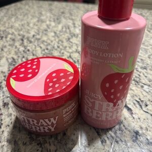 PINK Victoria’s Secret Juicy Strawberry Body Lotion and Scrub Set